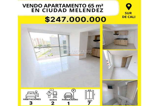 Apartamentos, Venta, Ciudad Melendez - $247.000.000
