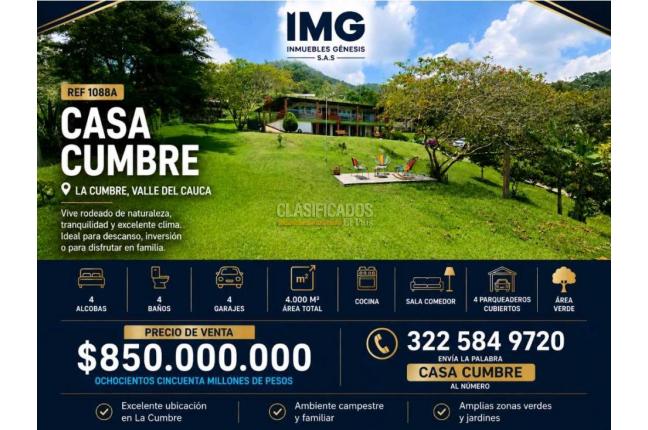 Fincas y Casas Campestres, Venta en La Cumbre