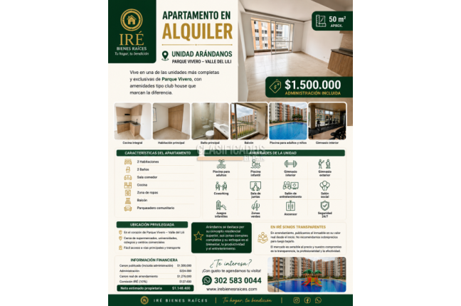 Apartamentos, Alquiler, Valle del Lili - $1.500.000
