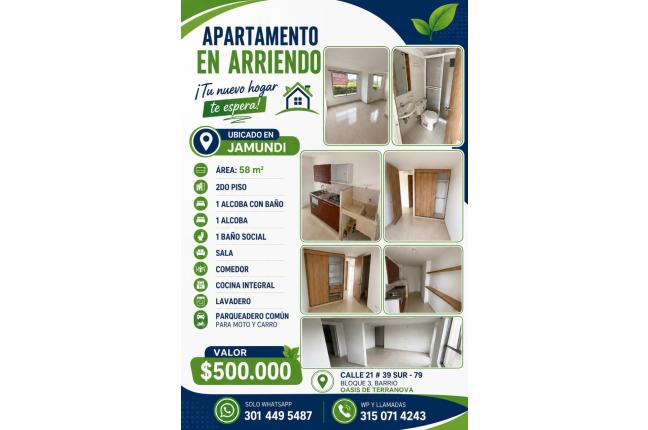 Apartamentos, Alquiler, Jamundí - $500.000