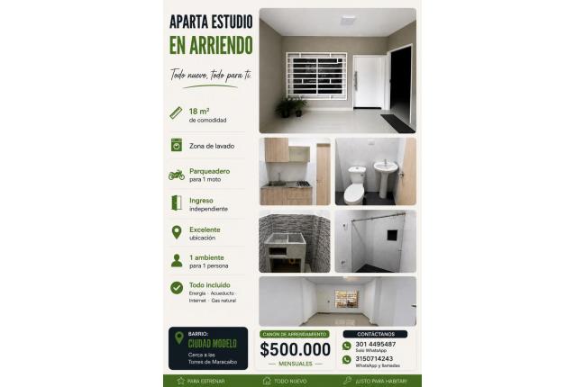 Apartaestudios, Alquiler, Ciudad Modelo - $500.000