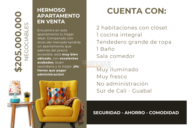 Apartamentos, Venta, El Guabal - $205.000.000